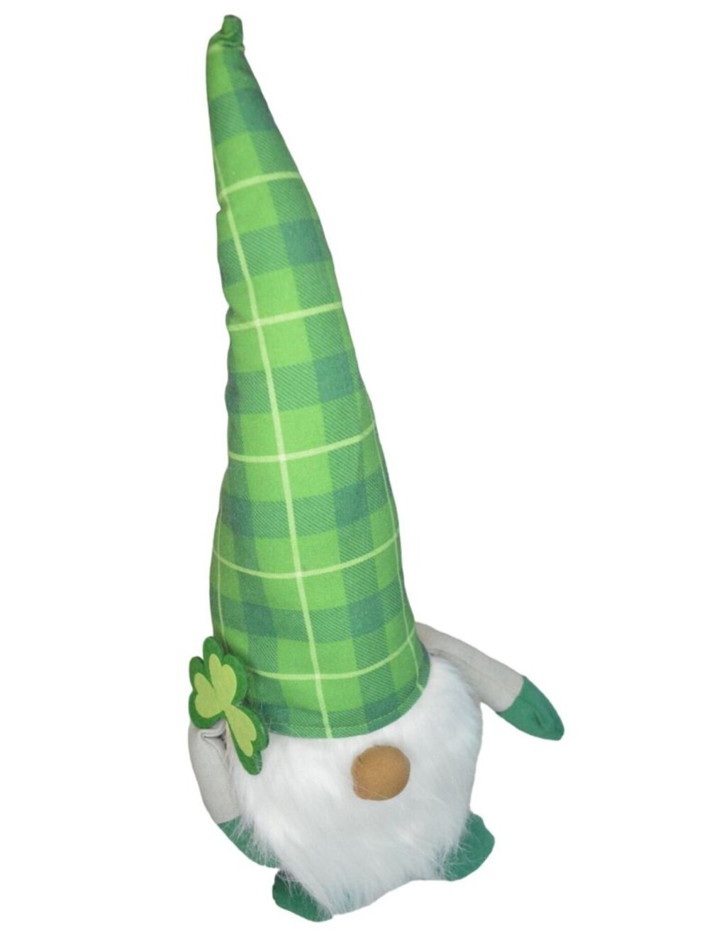 St. Patrick's Day Green Plaid Gnome With Shamrock By Huntington Home  20" Tall